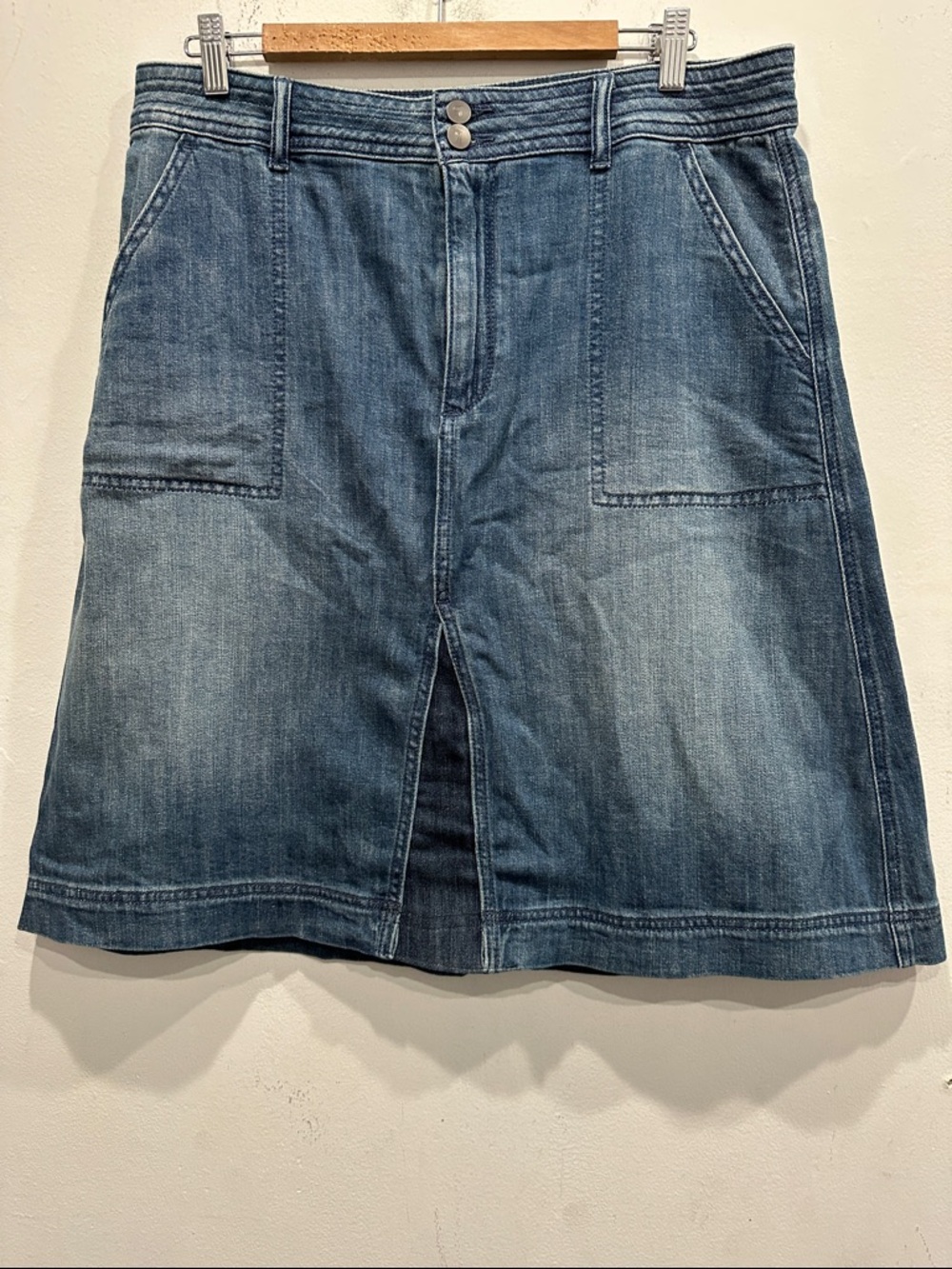 Anthropologie PILCRO UTILITY DENIM Jean midi SKIRT size 14 P classic pockets